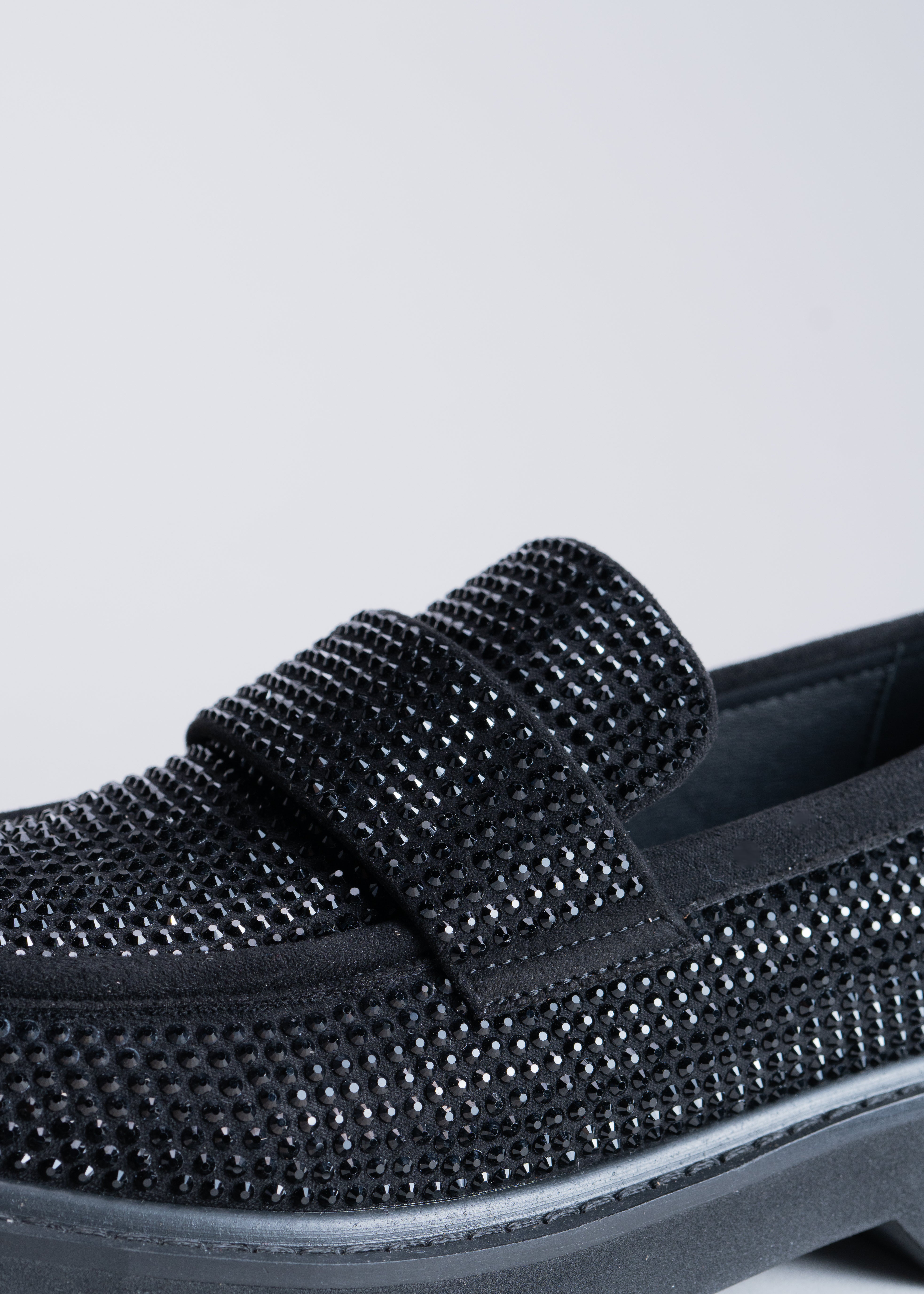 MILOS - BLACK LOAFER WITH CRYSTALS