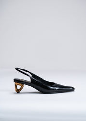 PATTY - BLACK PATENT CHANEL WITH SCULPTURAL HEEL