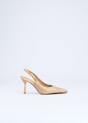 REGINA - SLINGBACK IN SAND MICROFIBER WITH CRYSTALS