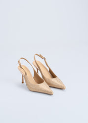 REGINA - SLINGBACK IN SAND MICROFIBER WITH CRYSTALS