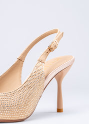 REGINA - SLINGBACK IN SAND MICROFIBER WITH CRYSTALS