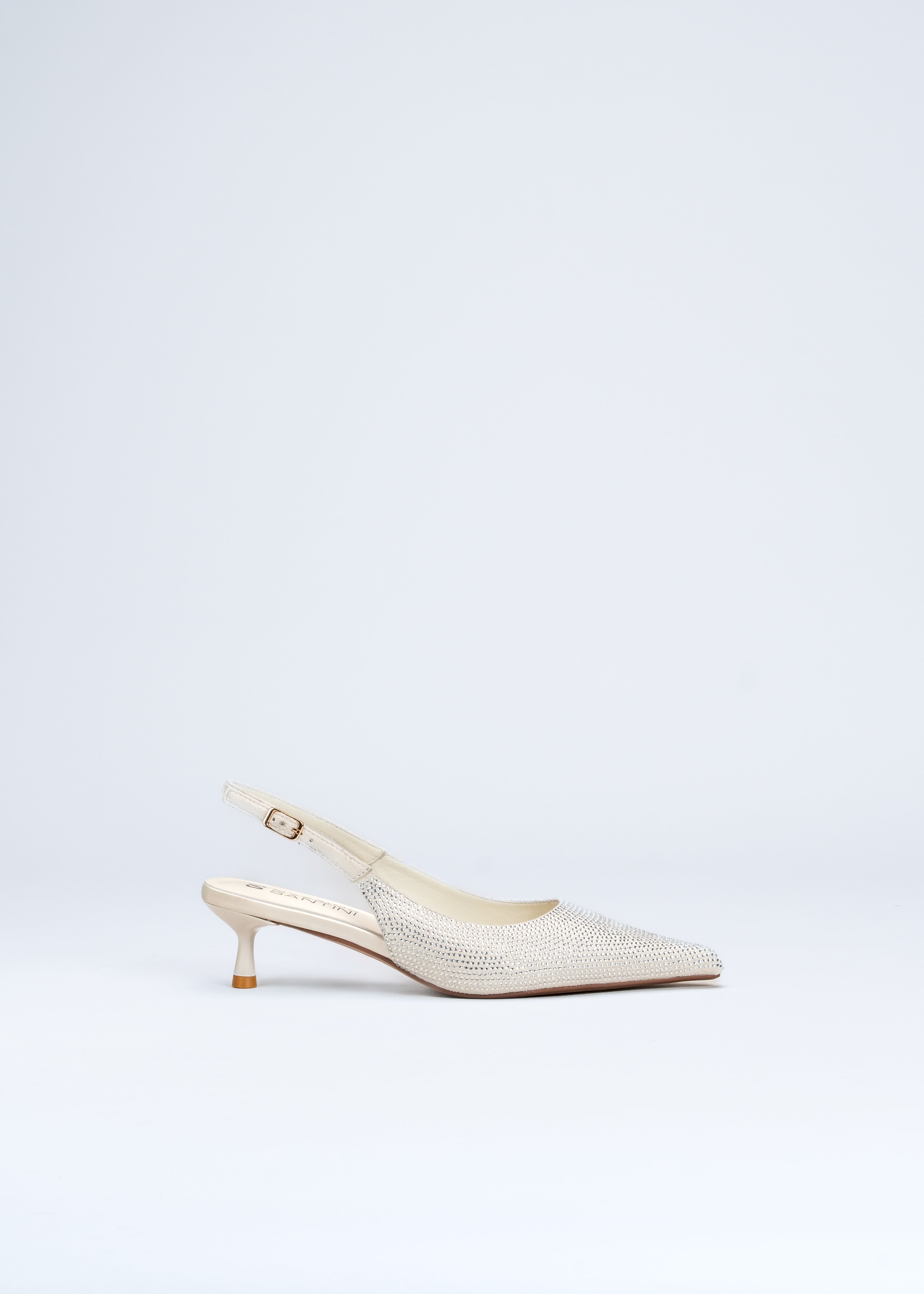 REA- SLINGBACK IN OPTIC WHITE MICROFIBER WITH CRYSTALS