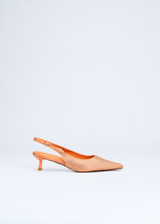 REA- SLINGBACK IN CORAL MICROFIBER WITH CRYSTALS