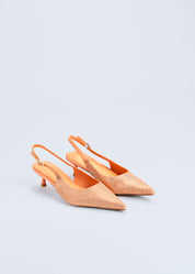 REA- SLINGBACK IN CORAL MICROFIBER WITH CRYSTALS