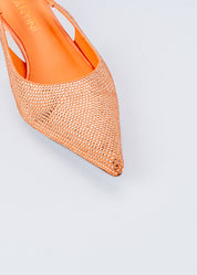 REA- SLINGBACK IN CORAL MICROFIBER WITH CRYSTALS