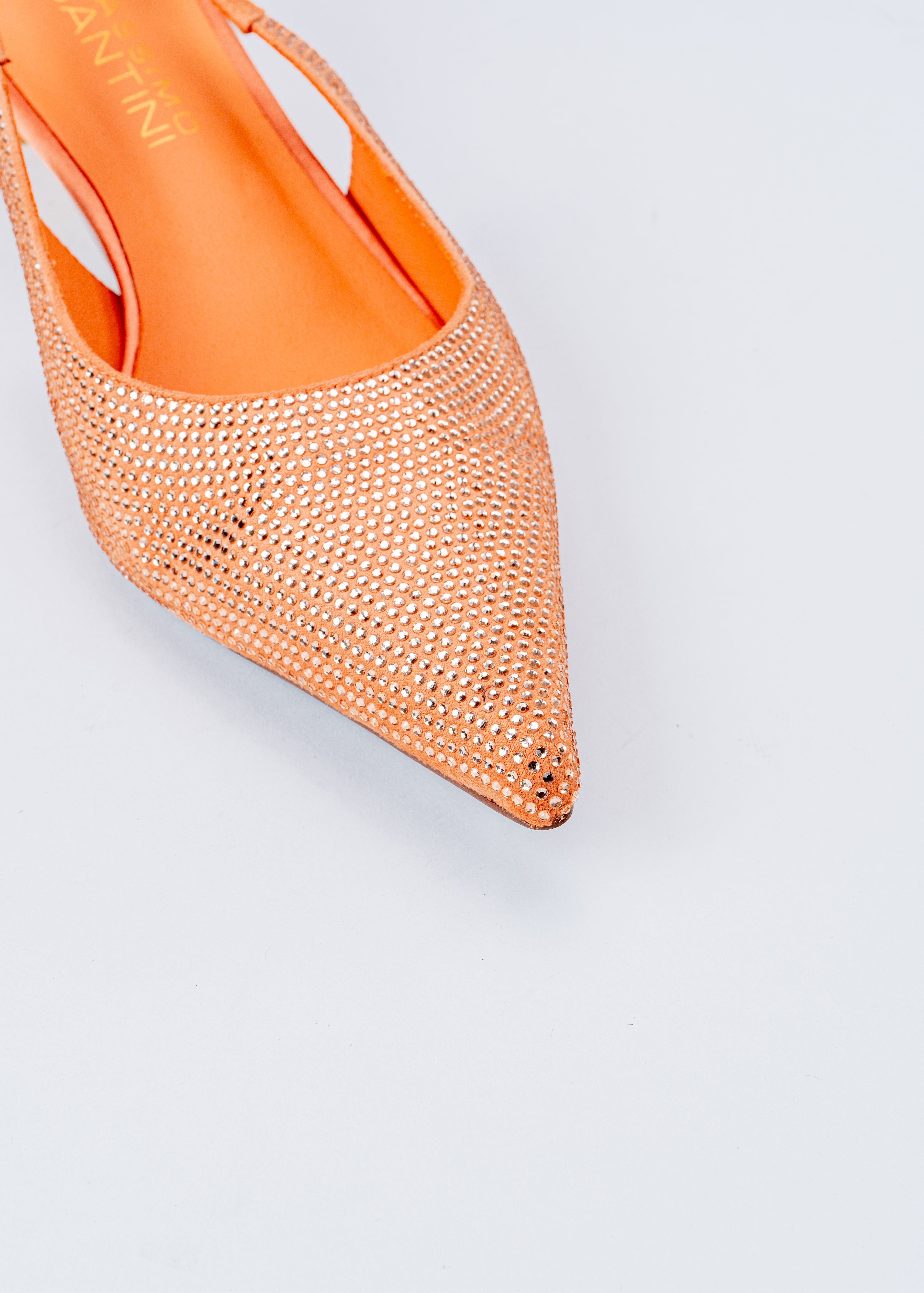 REA- SLINGBACK IN CORAL MICROFIBER WITH CRYSTALS