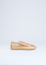 ROMY - NUDE SNEAKER IN TULLE AND NAPPA WITH RHINESTONES