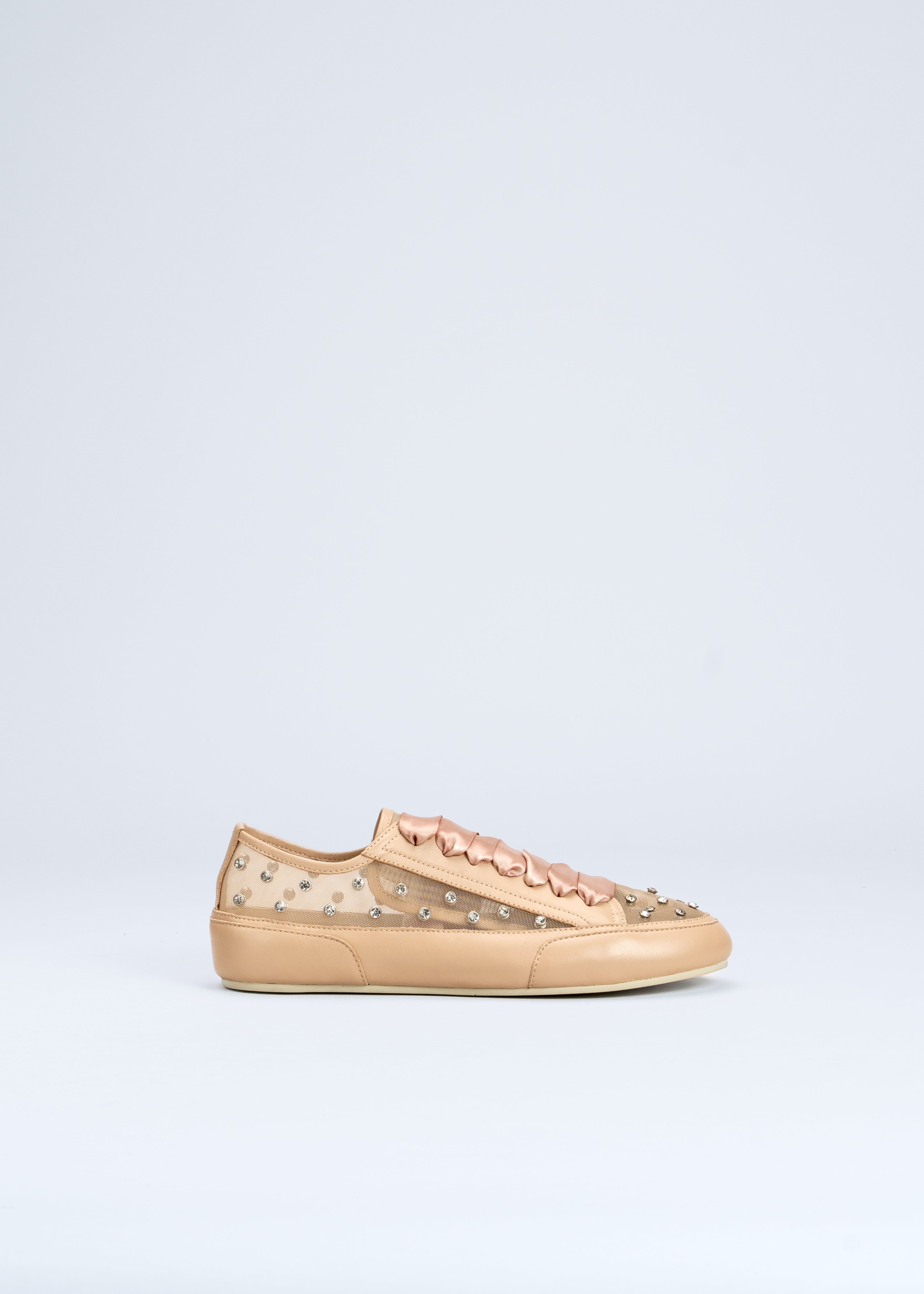 ROMY - NUDE SNEAKER IN TULLE AND NAPPA WITH RHINESTONES