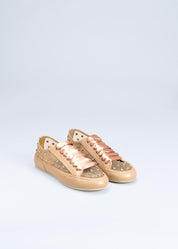 ROMY - NUDE SNEAKER IN TULLE AND NAPPA WITH RHINESTONES