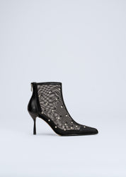 ROSINA - BLACK ANKLE BOOT IN TULLE AND NAPPA RHINESTONES