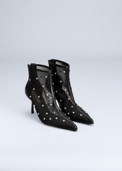 ROSINA - BLACK ANKLE BOOT IN TULLE AND NAPPA RHINESTONES