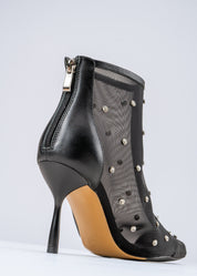 ROSINA - BLACK ANKLE BOOT IN TULLE AND NAPPA RHINESTONES