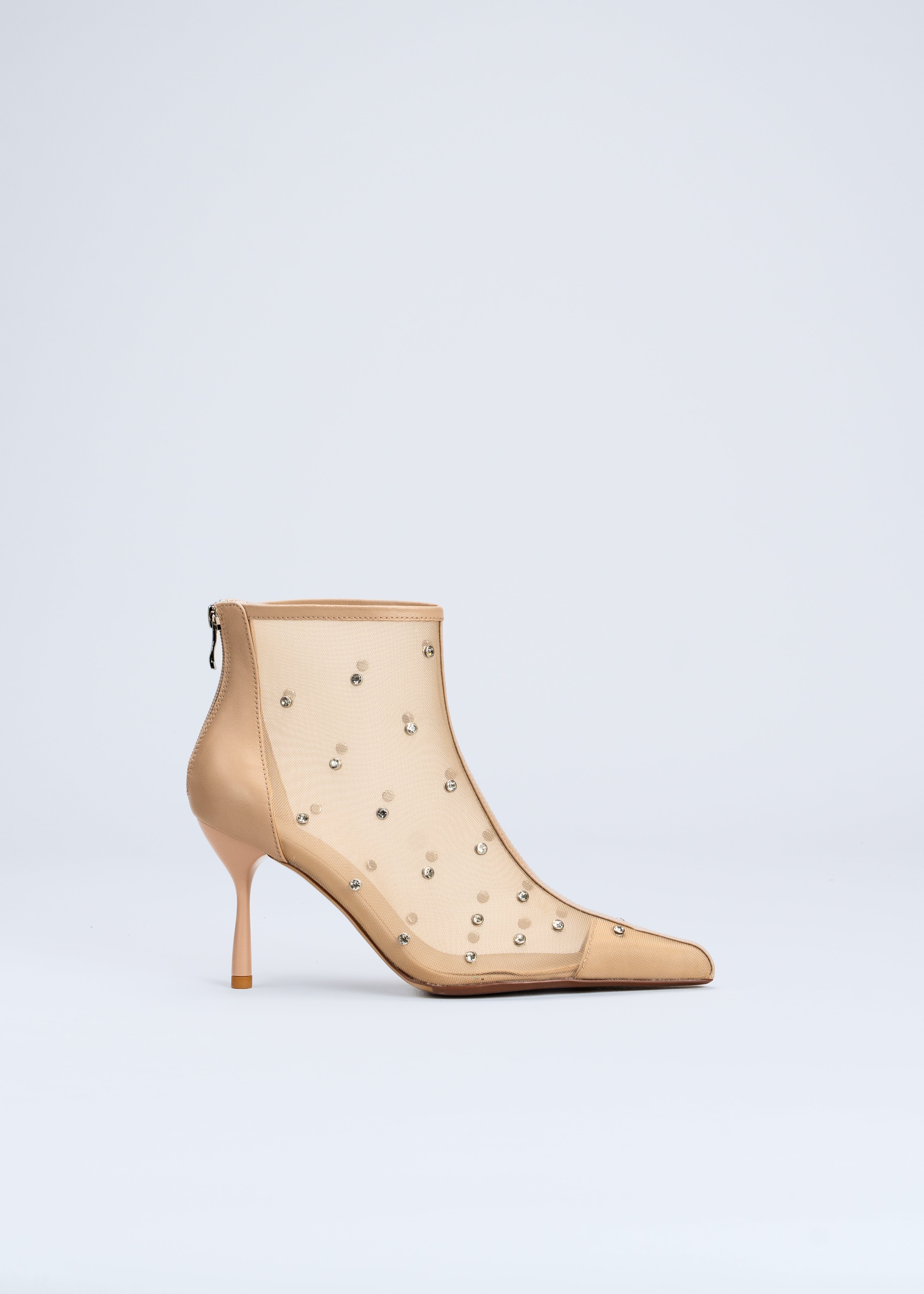 ROSINA - NUDE ANKLE BOOT IN TULLE AND NAPPA RHINESTONES