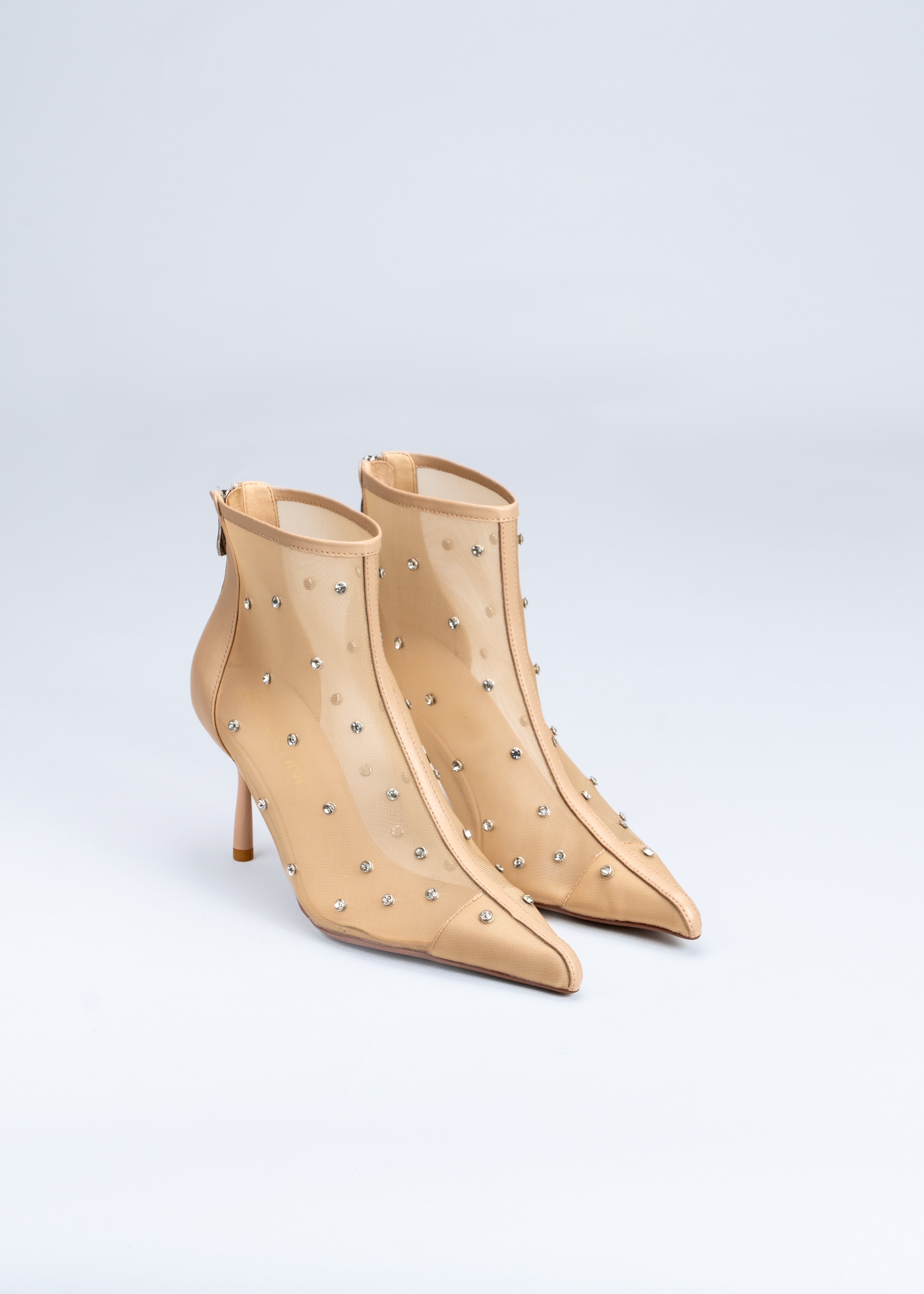 ROSINA - NUDE ANKLE BOOT IN TULLE AND NAPPA RHINESTONES